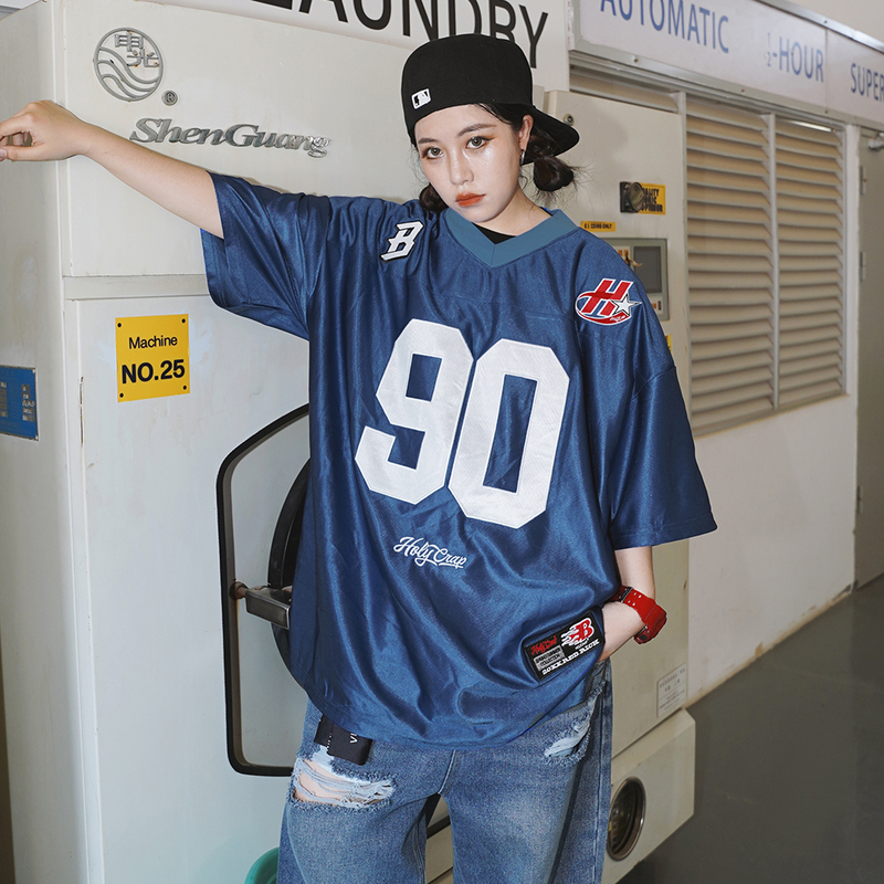 Busykid Hip-Hop Pullover Jersey Short-Sleeved West Coast Mercerized Half-Sleeve American-Style Embroidered Hiphop Street Dance T-Shirt Busykid Hip-Hop Pullover Jersey Short-Sleeved West Coast Mercerized Half-Sleeve American-Style Embroidered Hiphop Street Dance T-Shirt