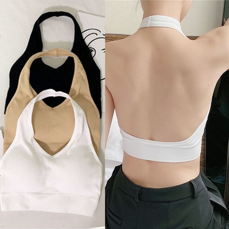 Beautiful back neck hanging bra tube top sports underwear women's wrapping chest anti-light yoga camisole vest bottoming