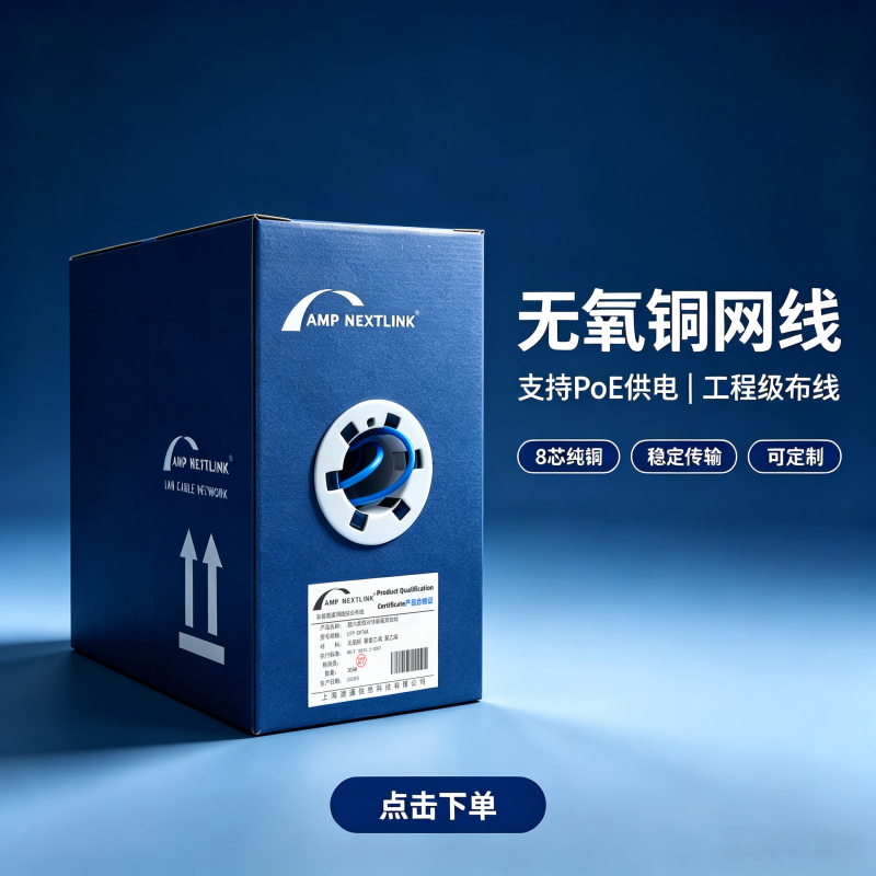 Amp Anpu Qintong Category 6A Network Cable 305.8m Core Oxygen-Free Copper Gigabit Cat6A High-Speed Poe Monitoring Network Cable