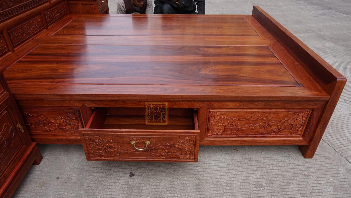 Myanmar lê trái cây lớn gỗ gụ gỗ hồng mộc giường backgammon cảnh giường gỗ chạm khắc với ngăn kéo bộ sưu tập thực tế - Giường giường tầng cho bé gái