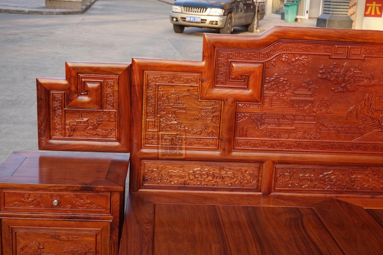 Myanmar lê trái cây lớn gỗ gụ gỗ hồng mộc giường backgammon cảnh giường gỗ chạm khắc với ngăn kéo bộ sưu tập thực tế - Giường giường tầng cho bé gái