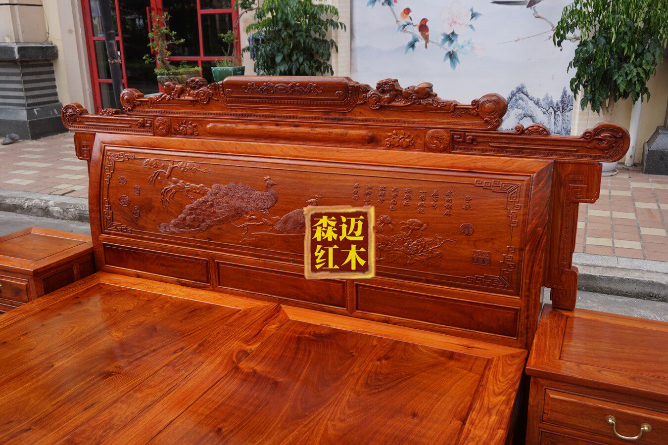 Красный кровати 缅甸花梨 大果紫檀天香国色红木床 实木床双人床婚床明清古典