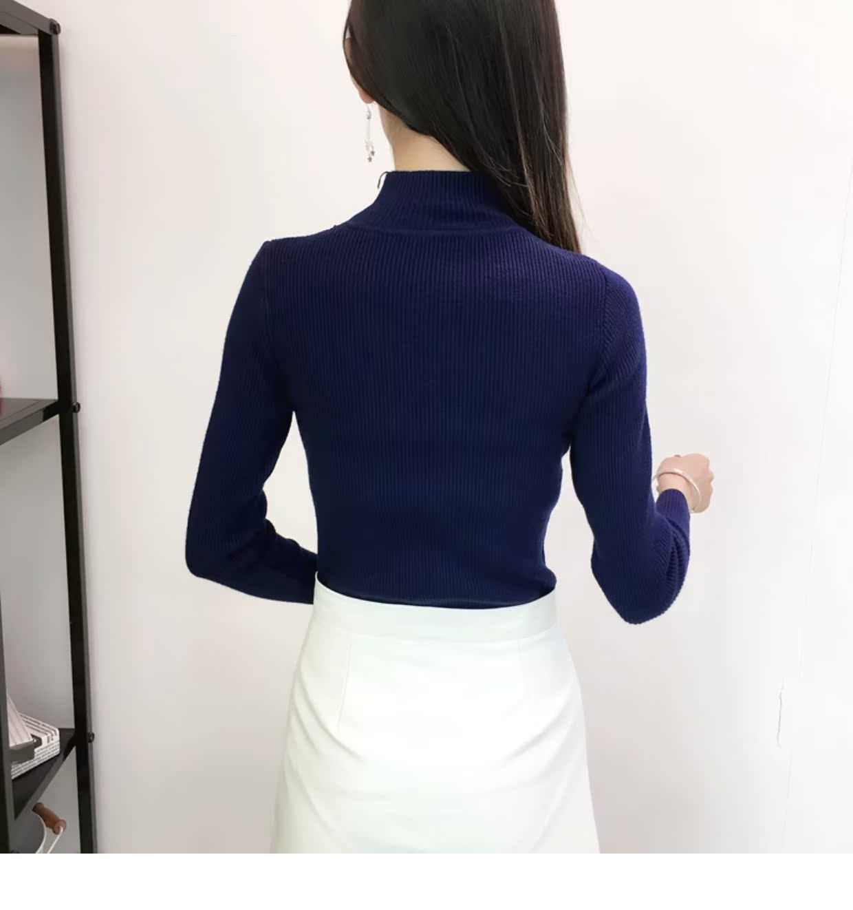 Áo len nữ 2018 mới có khóa kéo chéo nửa cổ áo len cao cổ mùa đông chạm đáy nữ thời trang mỏng mùa thu size lớn áo len mỏng