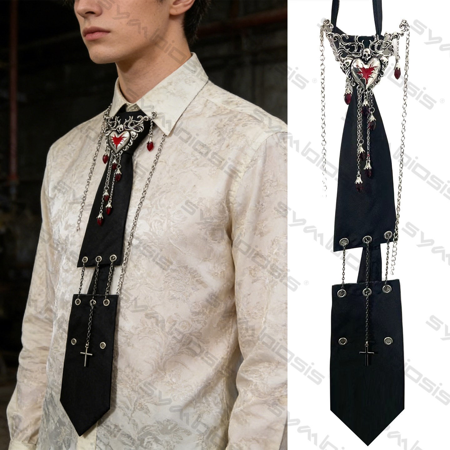 Original dark heart chain tie, niche punk style design, subculture hot girl accessory, no-tie decorative tie