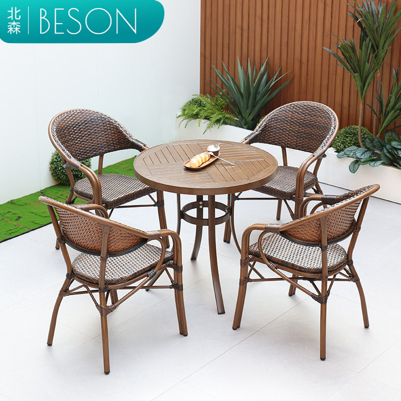 Outdoor tables and chairs courtyard combination open-air milk tea shop outdoor waterproof leisure chair garden balcony rattan chair three-piece set