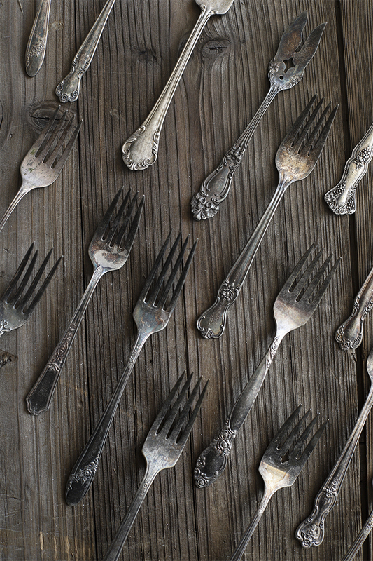 [Group C Silver-Plated Fork] Western Vintage Antique Tableware Photography [Snail Prop Shop]