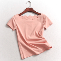D016 wave neckline slim slim solid color summer new 2020 short sleeve fashionable top casual versatile womens T-shirt