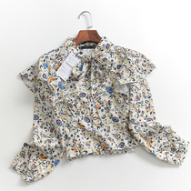 G778 printed patterned lotus leaf side decorated butterfly knot lace with long sleeves and short one blouse autumn new womens shirt