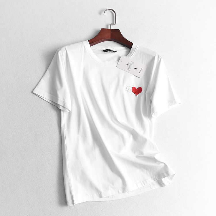 R662 Quality Women Dress Summer New Love Embroidered Straight Body Round Collar Cotton Blouse Women Style 100 Hitch T-shirt