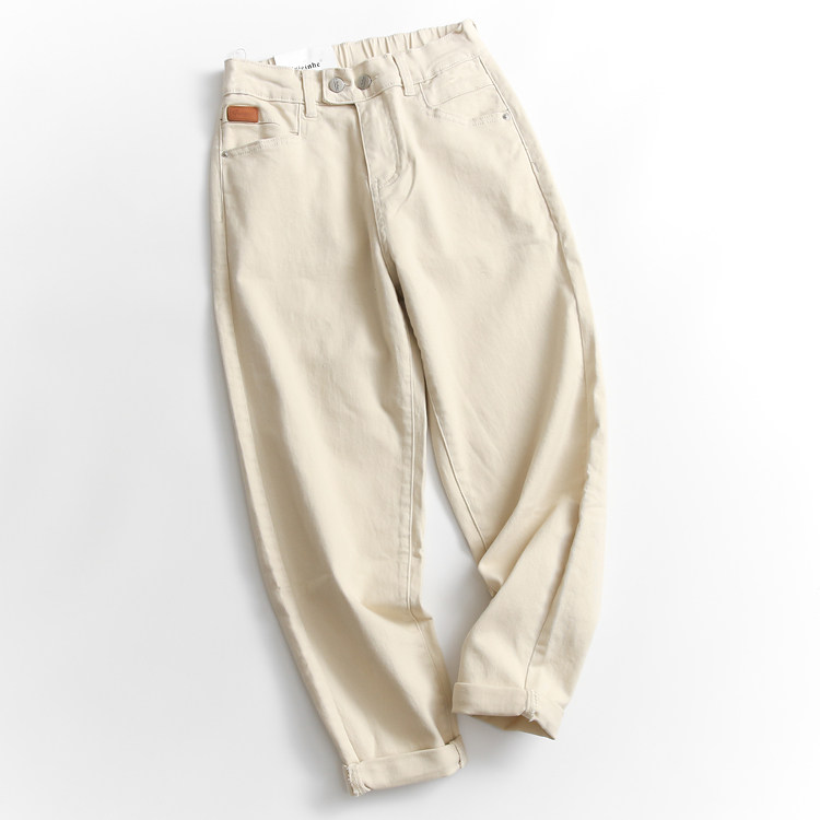 F492 pure color semi-tightness waist display slim high waist crimp smoke tube pants fall new 100 hitch girl jeans 90% pants