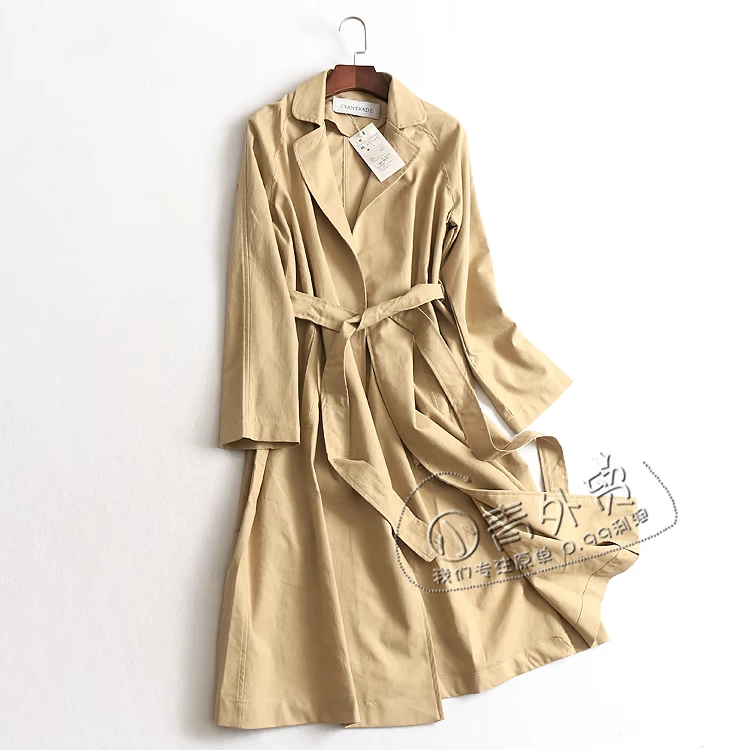 U644 Phụ nữ mùa thu mới 2019 Màu áo liền thân Thắt lưng Slim Cotton Chăn dài tay Áo khoác nữ - Trench Coat