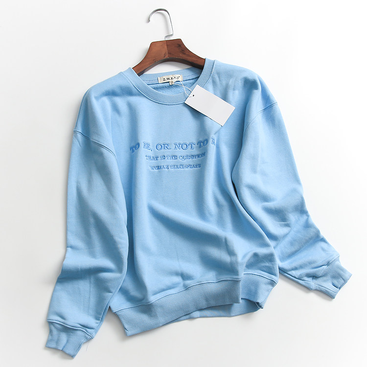 F635 Letters Embroidered Round Collar Inserts Shoulder Long Sleeves Inner Hair Circles Loose Blouses Autumn New 100 Hitch Casual Women's Clothing