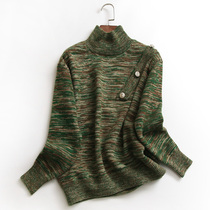 U771 floral wool sweater with loose half height collar button adorned winter new 2021 long sleeves 100 lap knit women sweaters