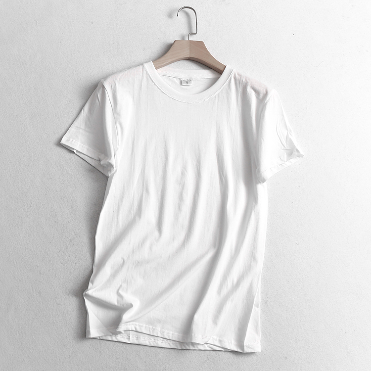 W627 quality men's clothing summer new minimalist pure color straight drum round collar pure cotton short sleeve male style casual T-shirt