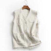 U541 Slanted Striped Bright Silk Mixed Plush Flow Susides V Collar Single Row Buttons Winter New Small Balsamese Vest Woman waistcoat