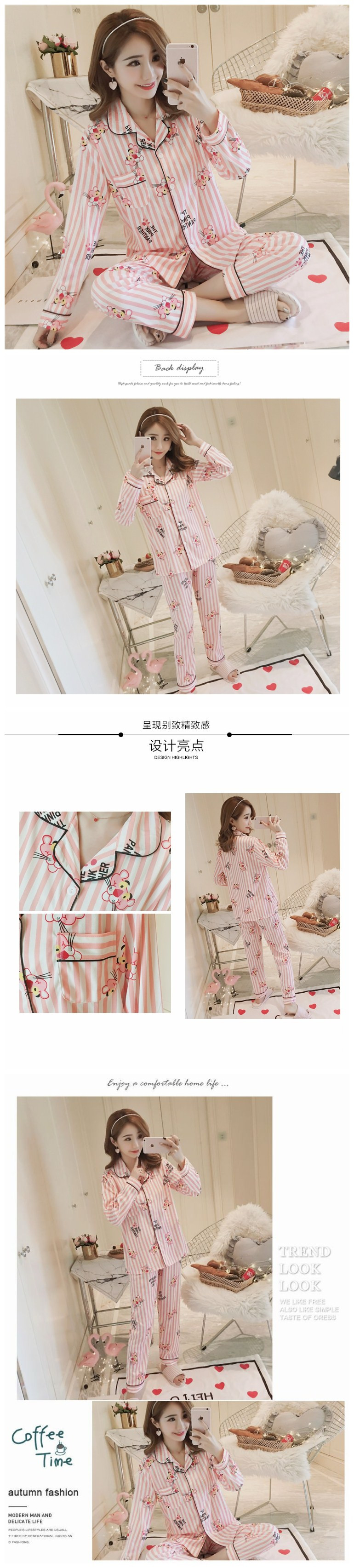 Bộ đồ ngủ mùa xuân và mùa thu mùa đông của phụ nữ tay áo bằng vải cotton đồ mặc nhà cho cả gia đình