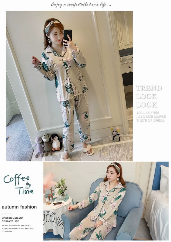 Bộ đồ ngủ mùa xuân và mùa thu đông của phụ nữ tay áo cotton cotton Hàn Quốc tươi và đáng yêu dịch vụ nhà hai mảnh phù hợp có thể được mặc