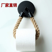 Black spray paint matte toilet hook hemp rope tissue holder punch toilet roll paper holder kitchen shelf