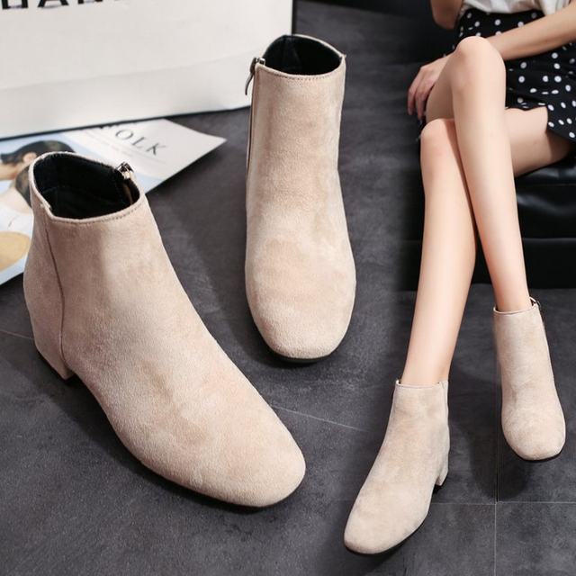 2019 new autumn medium heel thick heel suede women's shoes
