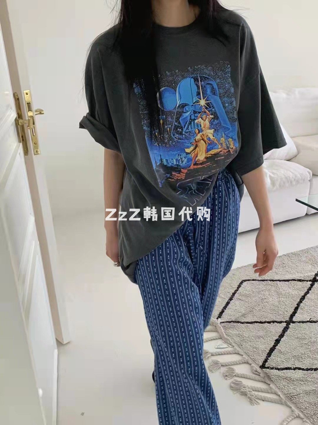(two) ZzZ Korea Dongdaemun Spring Festival Star Wars Printed Loose T-shirt 1929