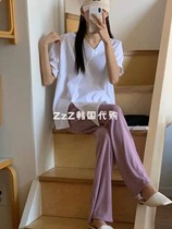 (two) ZzZ Korea Dongdaemun Spring paragraph V collar lower open fork short sleeve loose T-shirt 2013