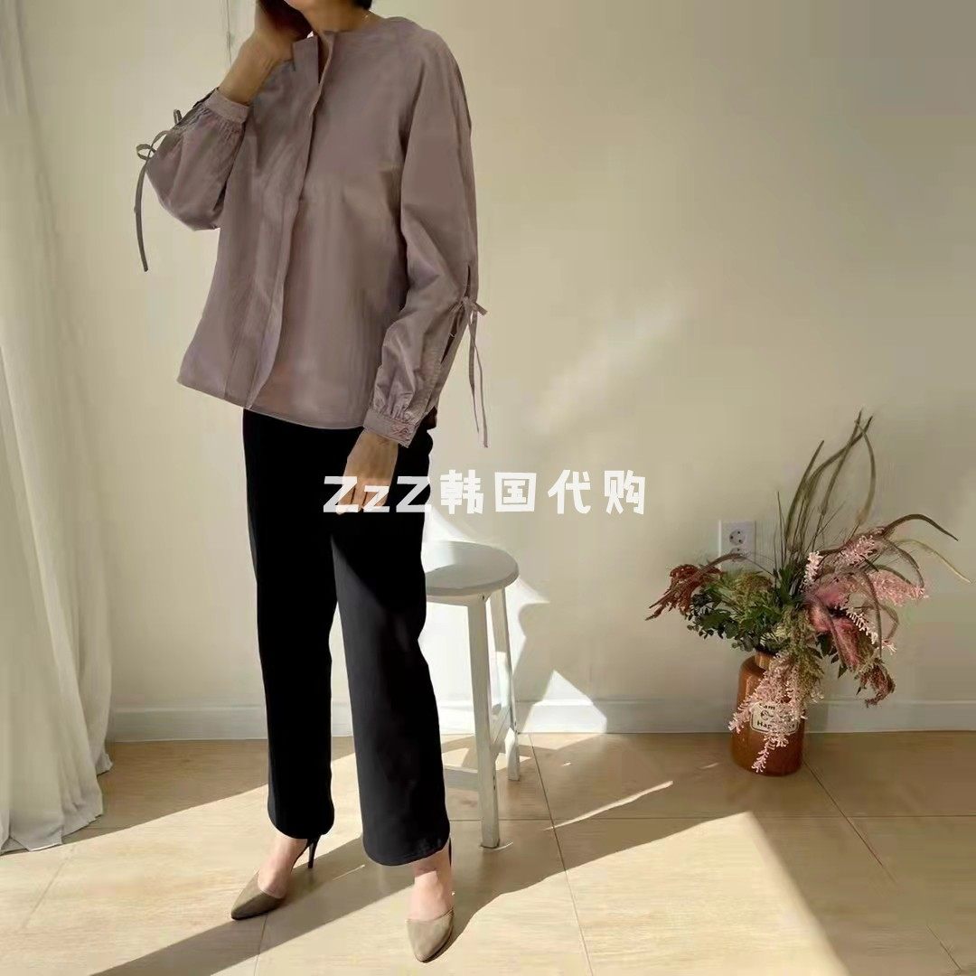 (two) ZzZ Korea Dongdaemun Spring Festival Round Collar Lacing Loose shirt 2107