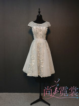 Gray heavy industry handmade nail beads ladies high-end short dress dress Beijing physical store custom rental