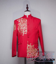 (Beijing rental)Folk orchestra performance costume Erhu boys performance costume Red Chinese embroidered dragon Tang dress