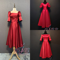 (Beijing for rent) red satin middle sleeve long small dress Party annual dinner singer solo dress