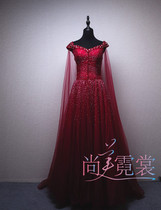Female long burgundy puffy evening dress Concert art candidate solo host evening dress rental rental