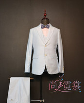 Mens light blue Korean suit set three-piece suit suit best man dress Beijing physical store customized rental