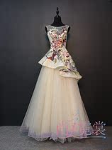Womens champagne embroidered puffy dress dress bel canto singer solo lead singer dress dress Beijing custom rental