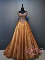 Rental custom high-end heavy industry evening dress womens 2019 new shoulder thin long style showcase dress dress