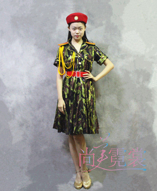 Rental Camouflak Dress Lady Dance Suit Army Bright Sheet Camouflay Contemporary Dance Companion Dance Dress Army Orchestra Beijing Custom-made