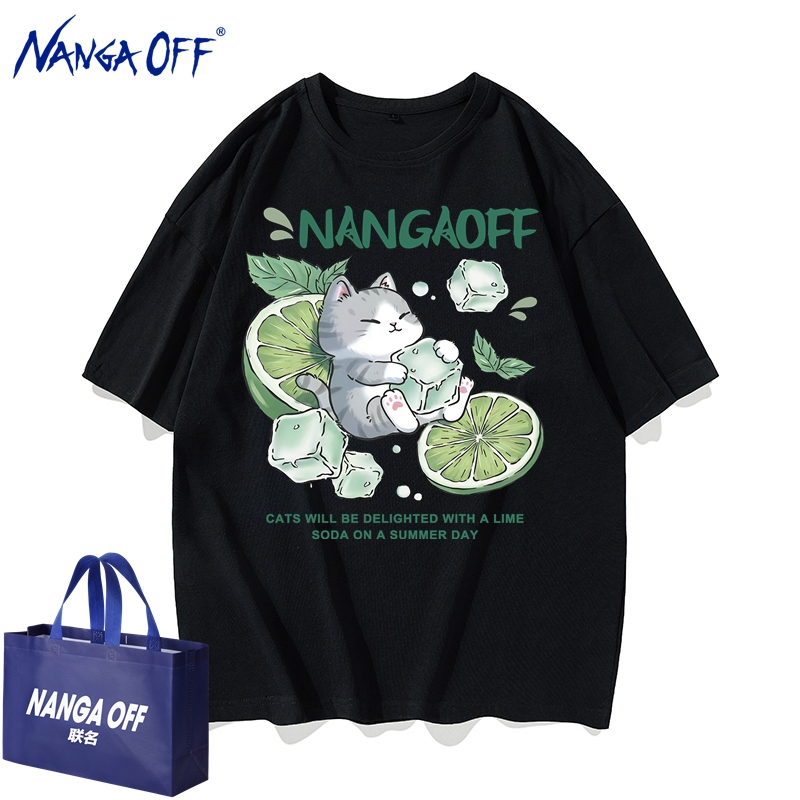 Nanga Off Heavy-Duty Summer Plus-Size Short-Sleeve T-Shirt for Men, Pure Cotton, Loose Fit, Extra Large, American Style