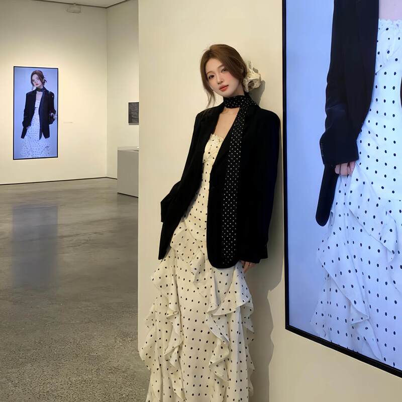 Korean Commuter Style Black Blazer Women's Long-Sleeved Loose Slimming High-End Casual Dress