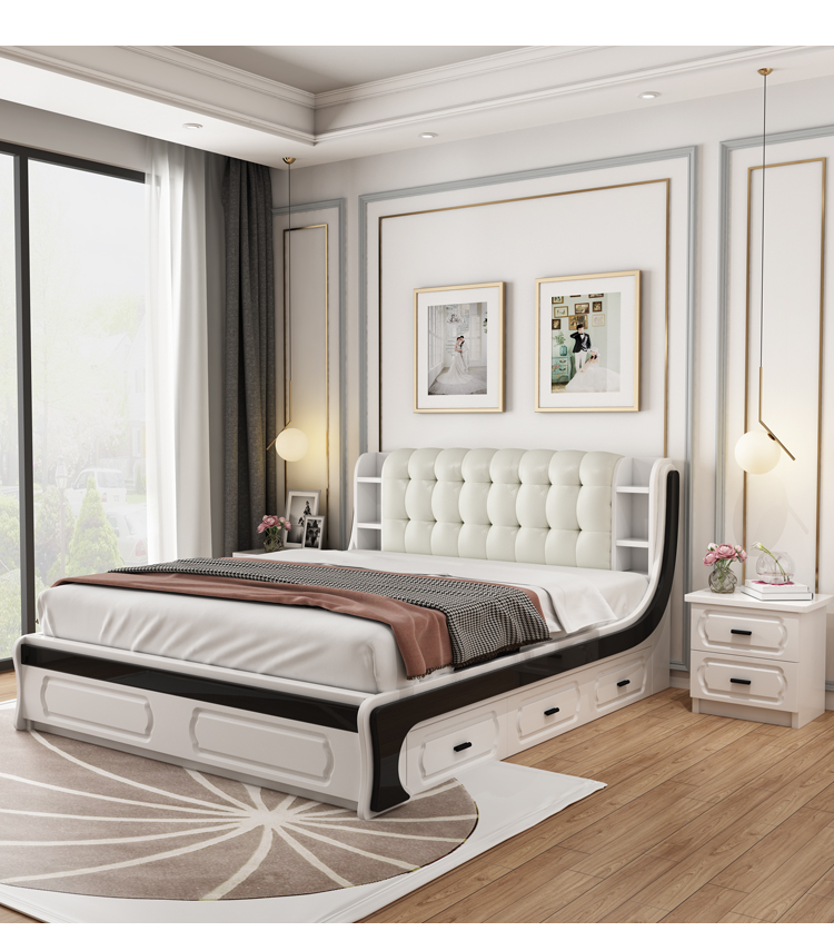 Giường hiện đại tối giản 1,8 m đôi Bắc Âu căn hộ nhỏ chủ giường 1,5 m kinh tế tấm cao giường hộp gỗ nguyên khối - Giường giuong tang re dep