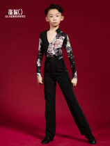 Song Liberia Latin dance suit Spring Summer new mens young children Deep V Neckline Long Sleeve Phantom white blouses Practice Martial G5028