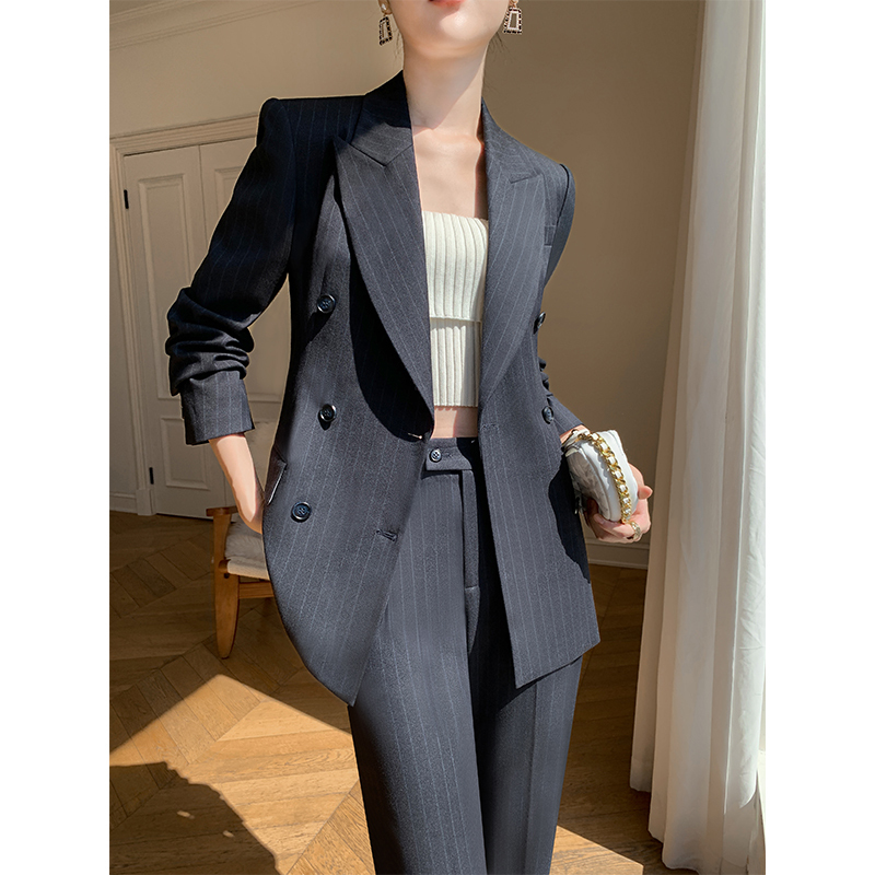 Striped Suit Set for Women 2026 Spring and Autumn New Style High-End Casual Professional British Style Two-Piece Formal Suit