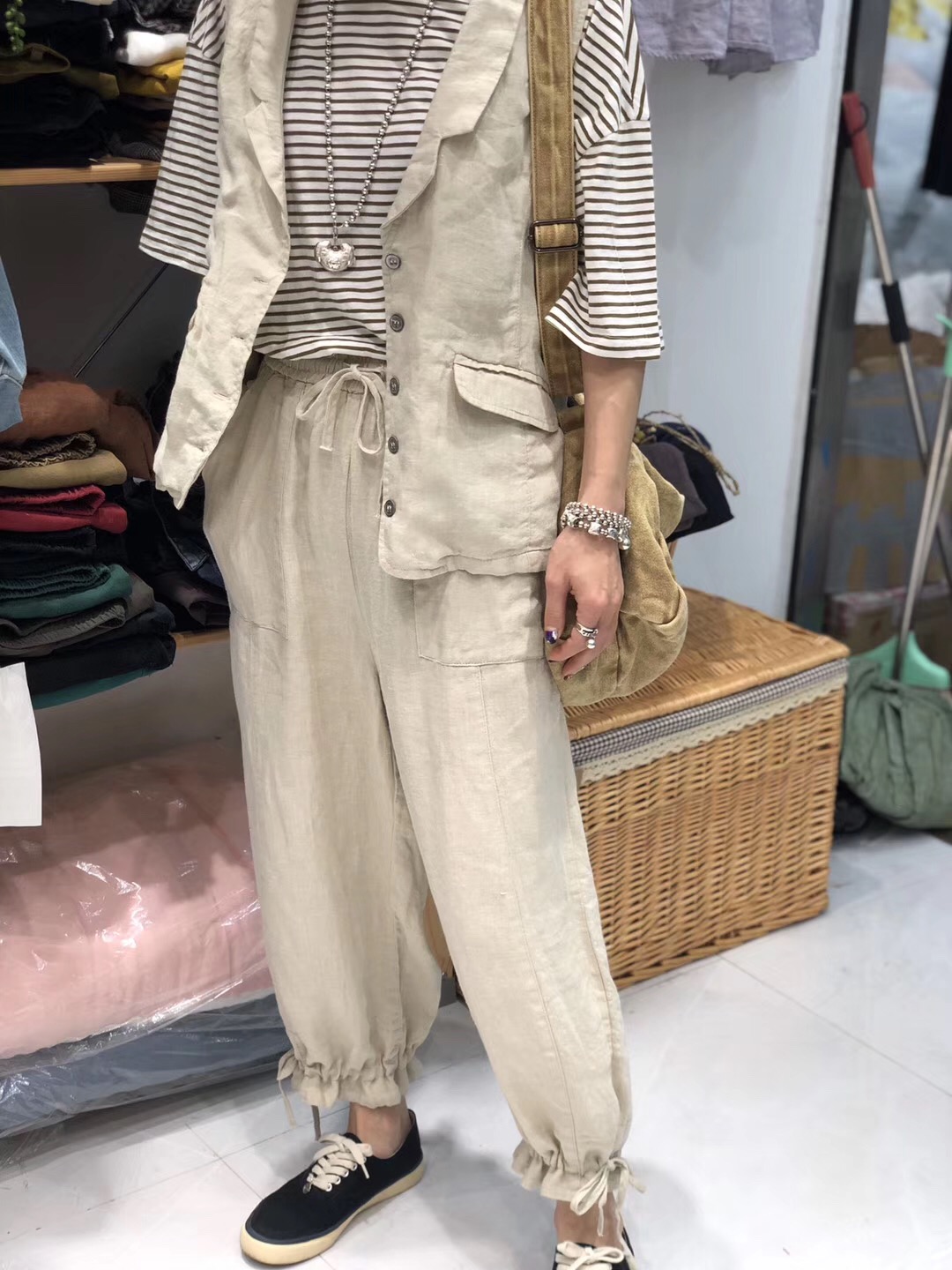 Bóng nhỏ 2019 hè mới phiên bản Hàn Quốc của cotton và vải lanh phong cách nghệ thuật quần harem quần nữ rộng quần mỏng - Quần Harem quần ống suông nữ đẹp