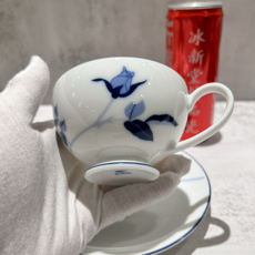 чашка 日本香兰社经典高端釉下青花玫瑰咖啡杯红茶杯 口径9.2cm