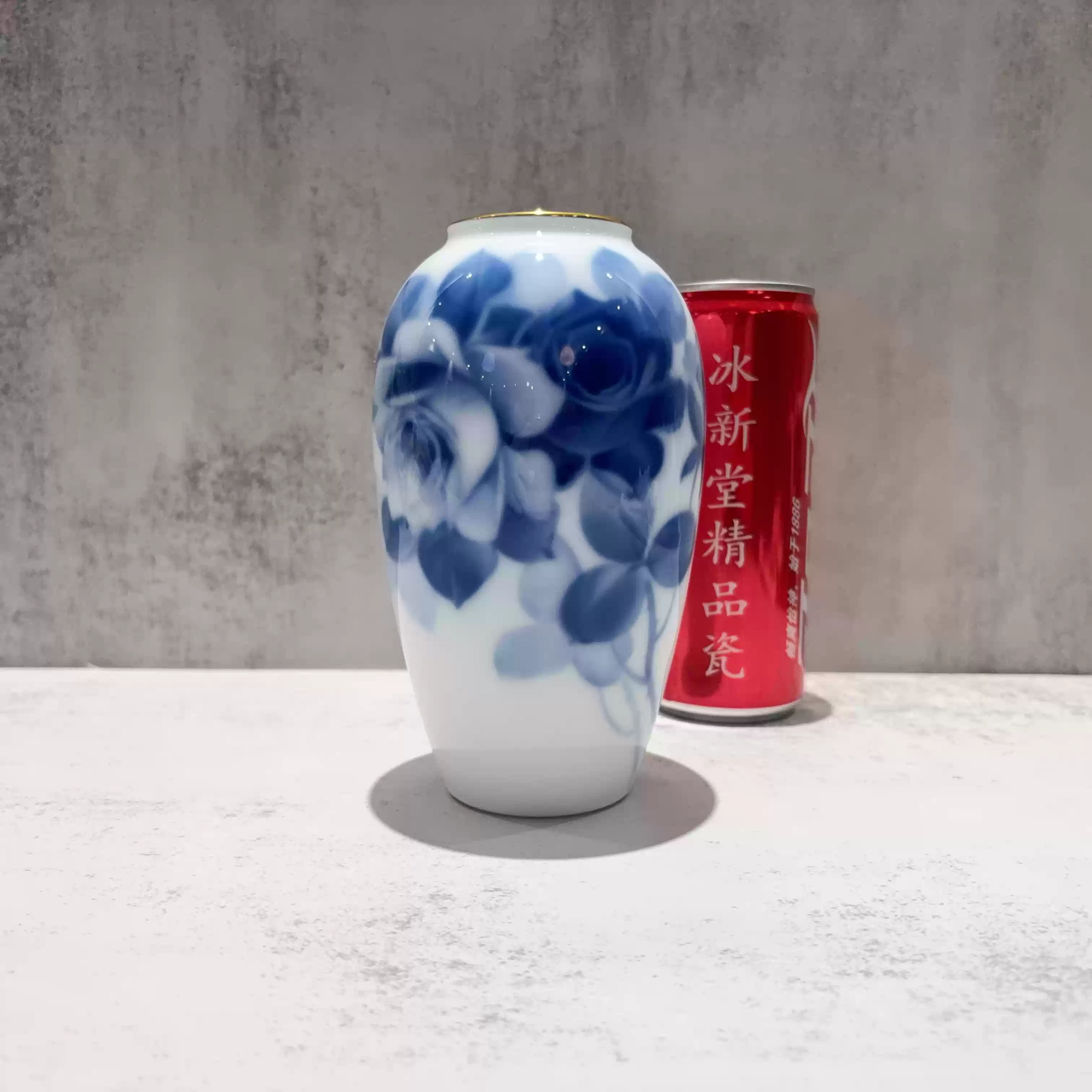 日本深川制瓷经典高端牡丹金小花入小花瓶口径2.5cm 整高14cm-淘宝