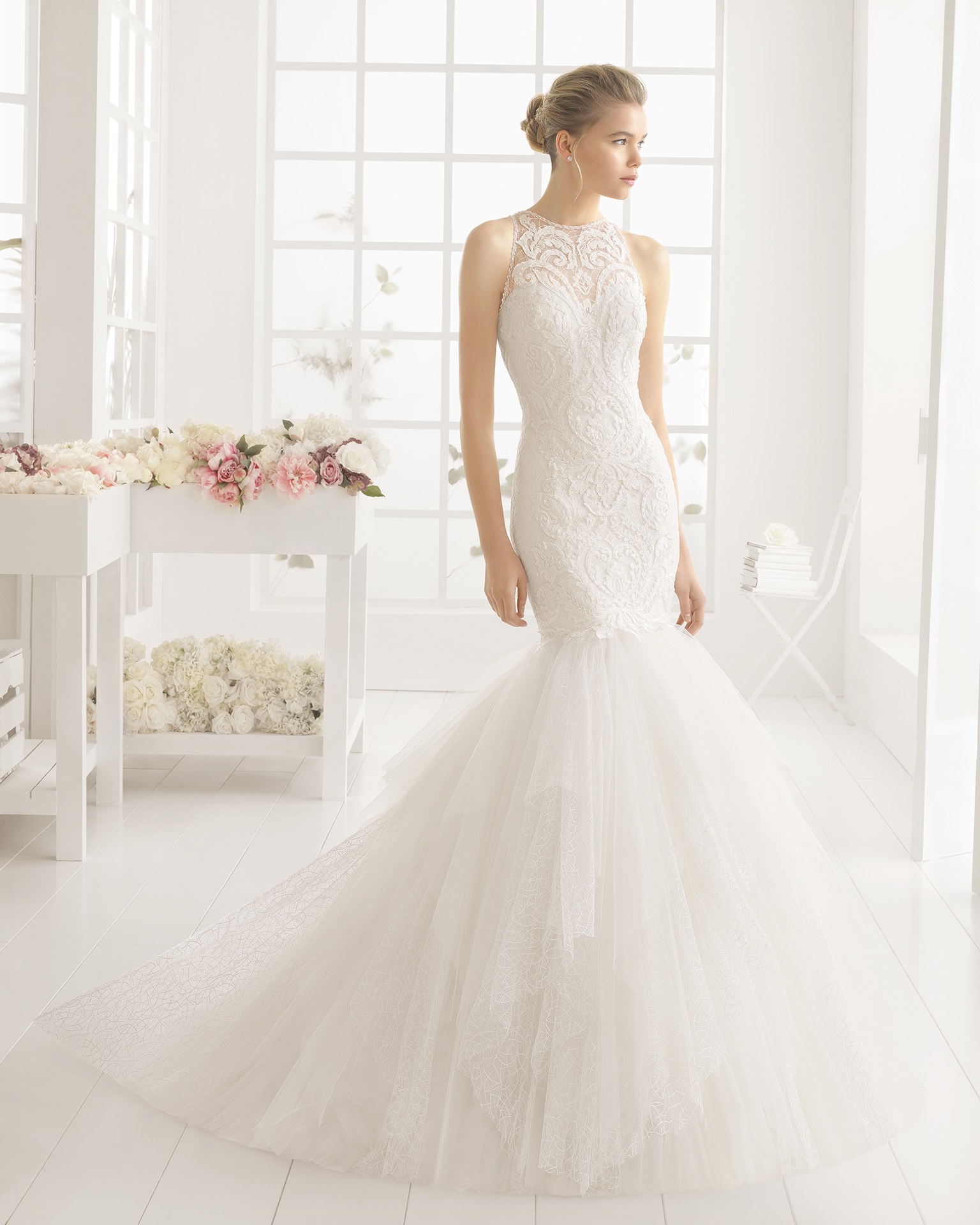 Lace wedding dress, fitted elite brace for bride, 2021 collection, open shoulders,  Lace wedding dress, fitted elite brace for bride, 2021 collection, open shoulders,