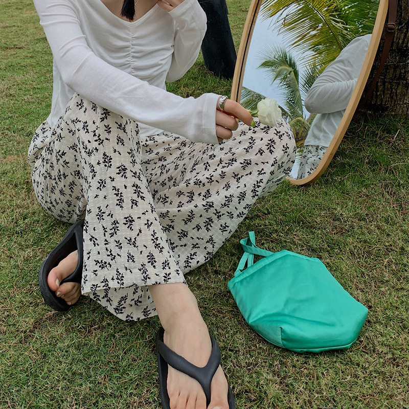 Small house sunscreen gauze pants thin straight floral pants loose drape casual mopping pants women's summer all-match cool pants