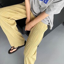 Wrinkled Water Ripple Wide Leg Pants Womens Thin Casual Loose Texture Straight Pants High Waist Drape Ice Silk Mopping Pants
