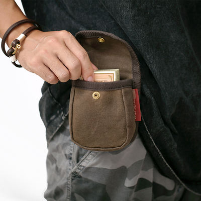 American retro oil wax canvas small bag, men wearing a belt, mini loose change key bag, outdoor cigarette bag, mini waist bag
