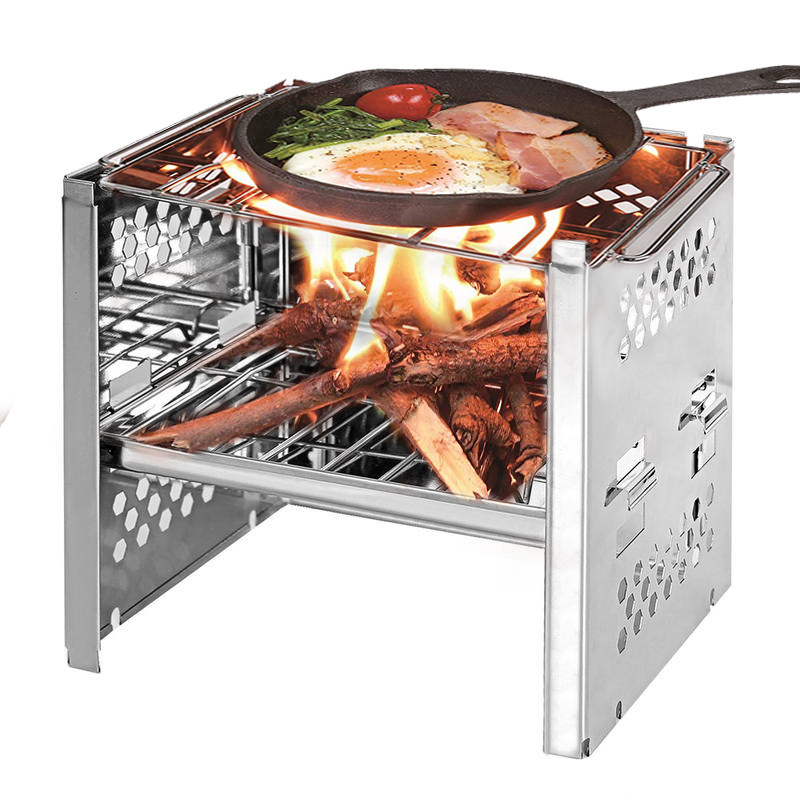 Outdoor mini barbecue grill Stainless steel barbecue grill Portable folding stove Picnic cutlery