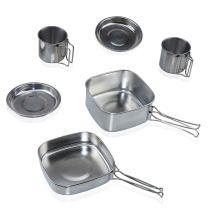 Outdoor 6-piece set of pot camping stainless steel cookware field portable barbecue combination pot mountaineering picnic set Bowl