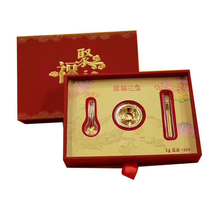 Gold foil gold bowl chopsticks set three treasures gold foil gold bowl TOEFL gold rice bowl China Life Insurance Bank venue gift