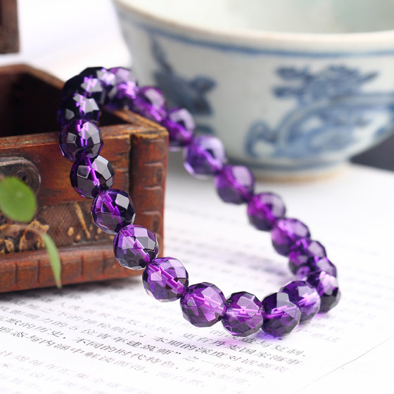 巴西紫水晶128钻石切面刻面单圈手链手串女生饰品送女友升学礼品